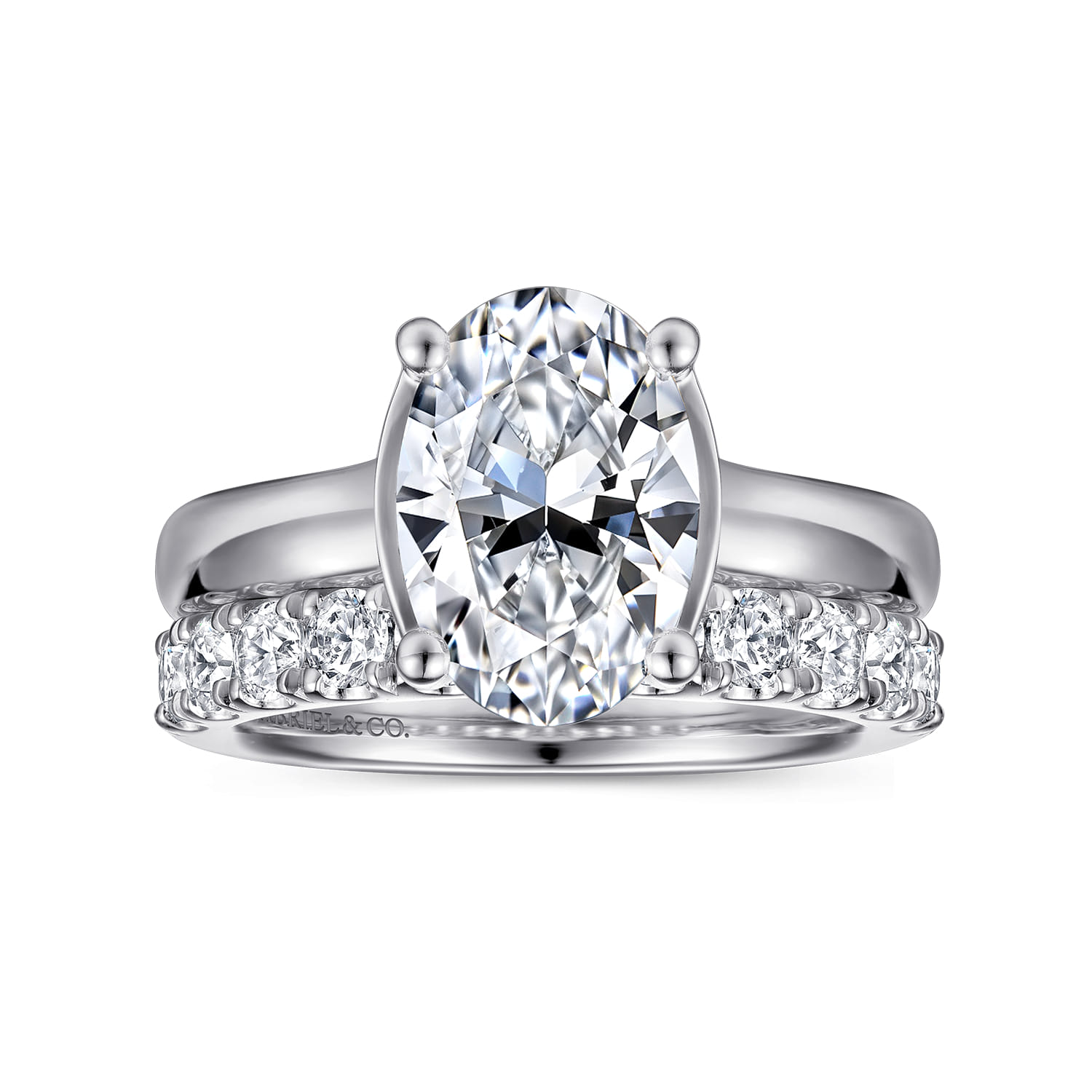 Villa - 14K White Gold Half Bezel Oval Diamond Engagement Ring - 0.1 ct - Shot 4