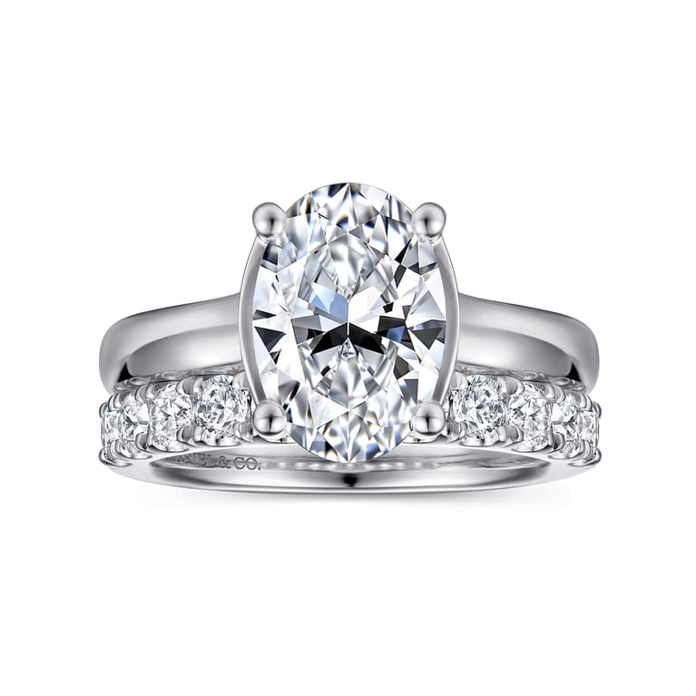 Villa - 14K White Gold Half Bezel Oval Diamond Engagement Ring - 0.1 ct - Shot 4