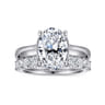 Villa - 14K White Gold Half Bezel Oval Diamond Engagement Ring - 0.1 ct