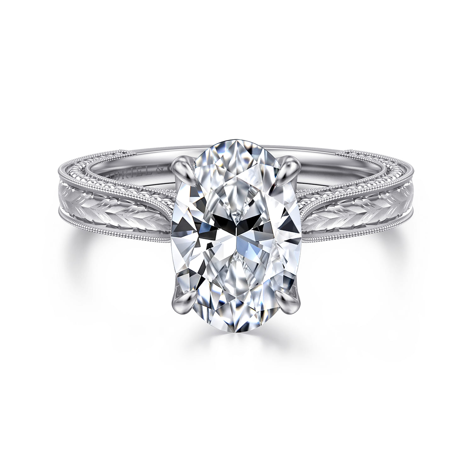 Celestiana - Vintage Inspired 14K White Gold Oval Solitaire Engagement Ring - 0.08 ct - Shot 1