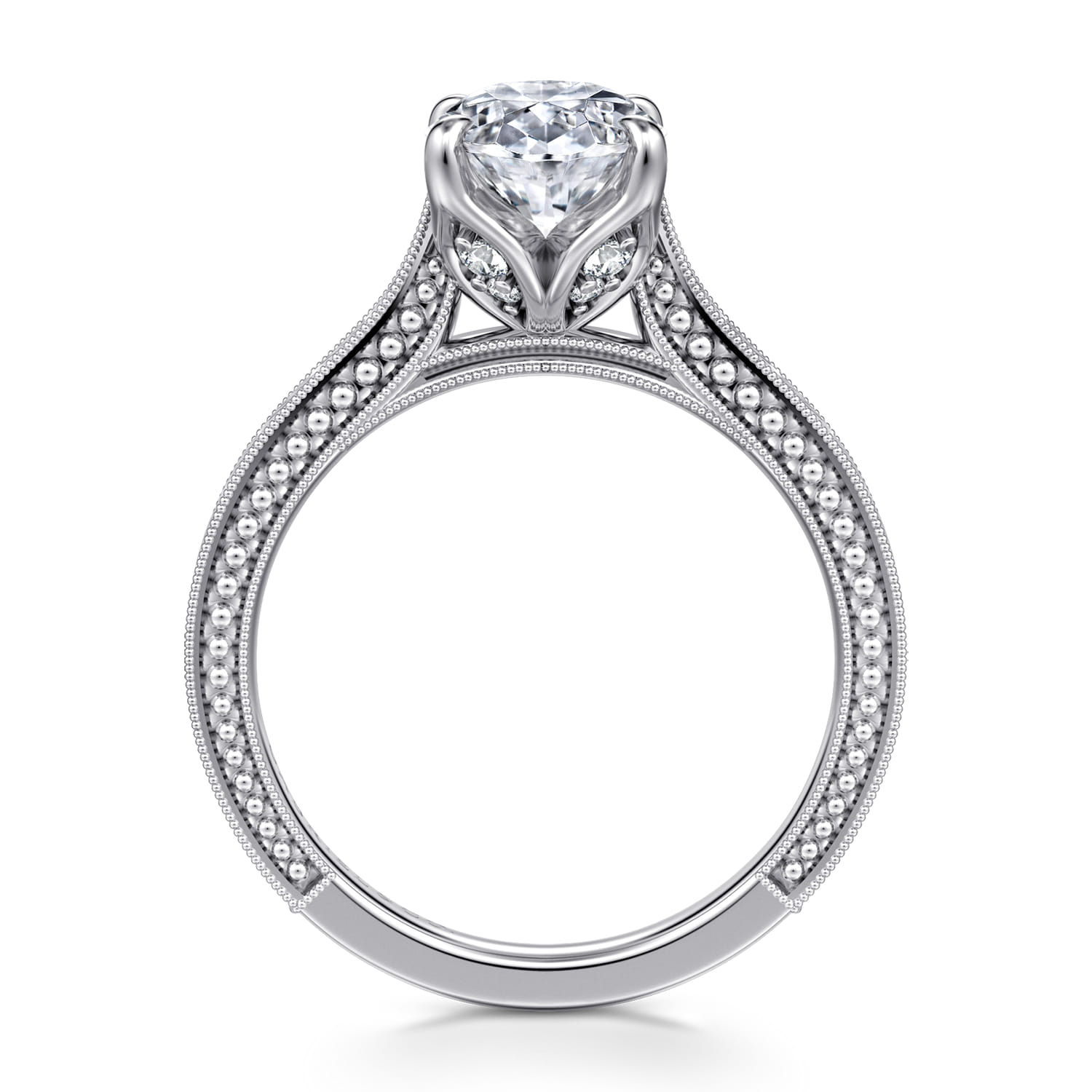 Celestiana - Vintage Inspired 14K White Gold Oval Solitaire Engagement Ring - 0.08 ct - Shot 2