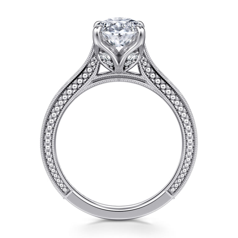 Celestiana - Vintage Inspired 14K White Gold Oval Solitaire Engagement Ring - 0.08 ct - Shot 2