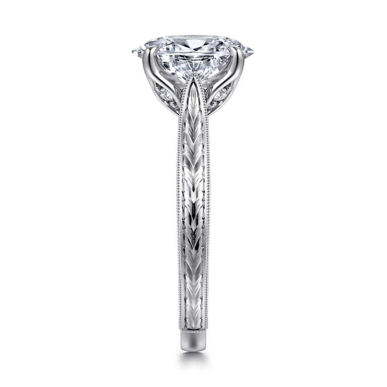Celestiana - Vintage Inspired 14K White Gold Oval Solitaire Engagement Ring - 0.08 ct - Shot 4