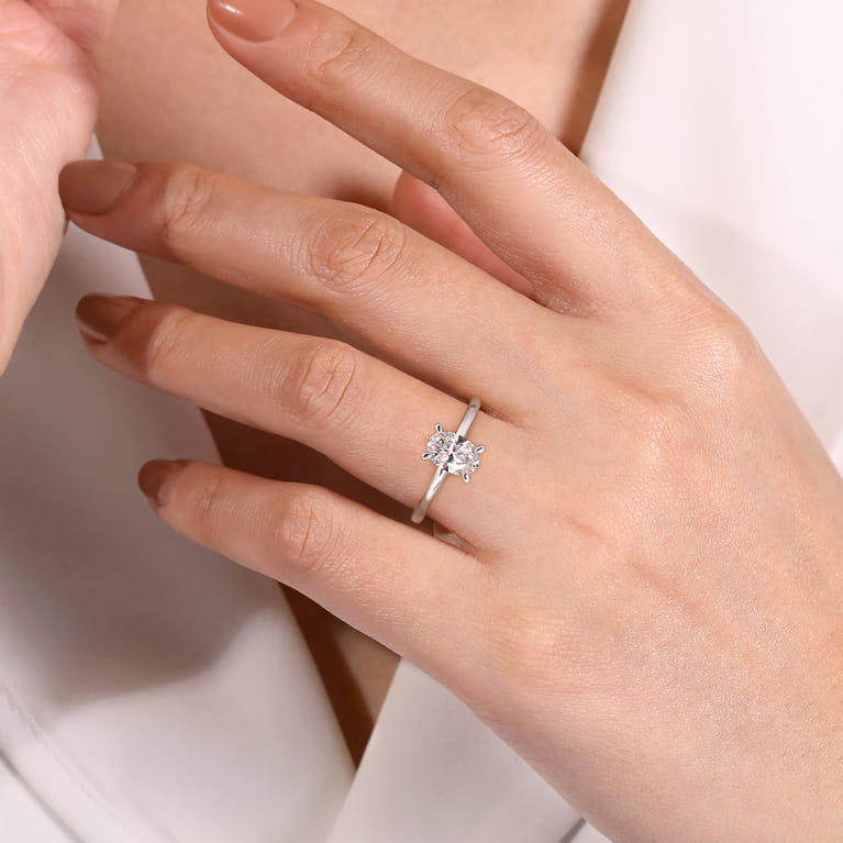 Ali - 14K White Gold Oval Diamond Engagement Ring - Shot 5