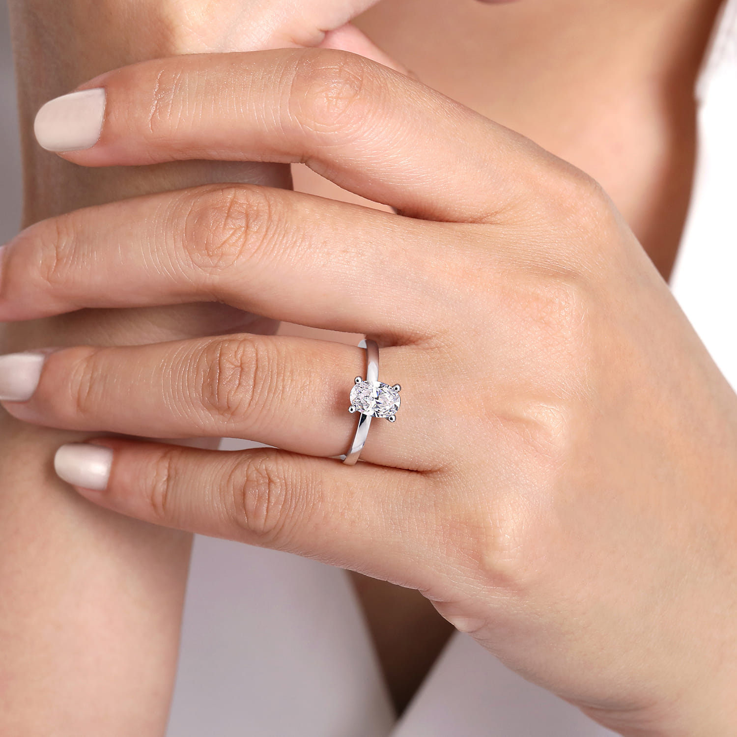 Paula - 14K White Gold Oval Diamond Engagement Ring - Shot 6