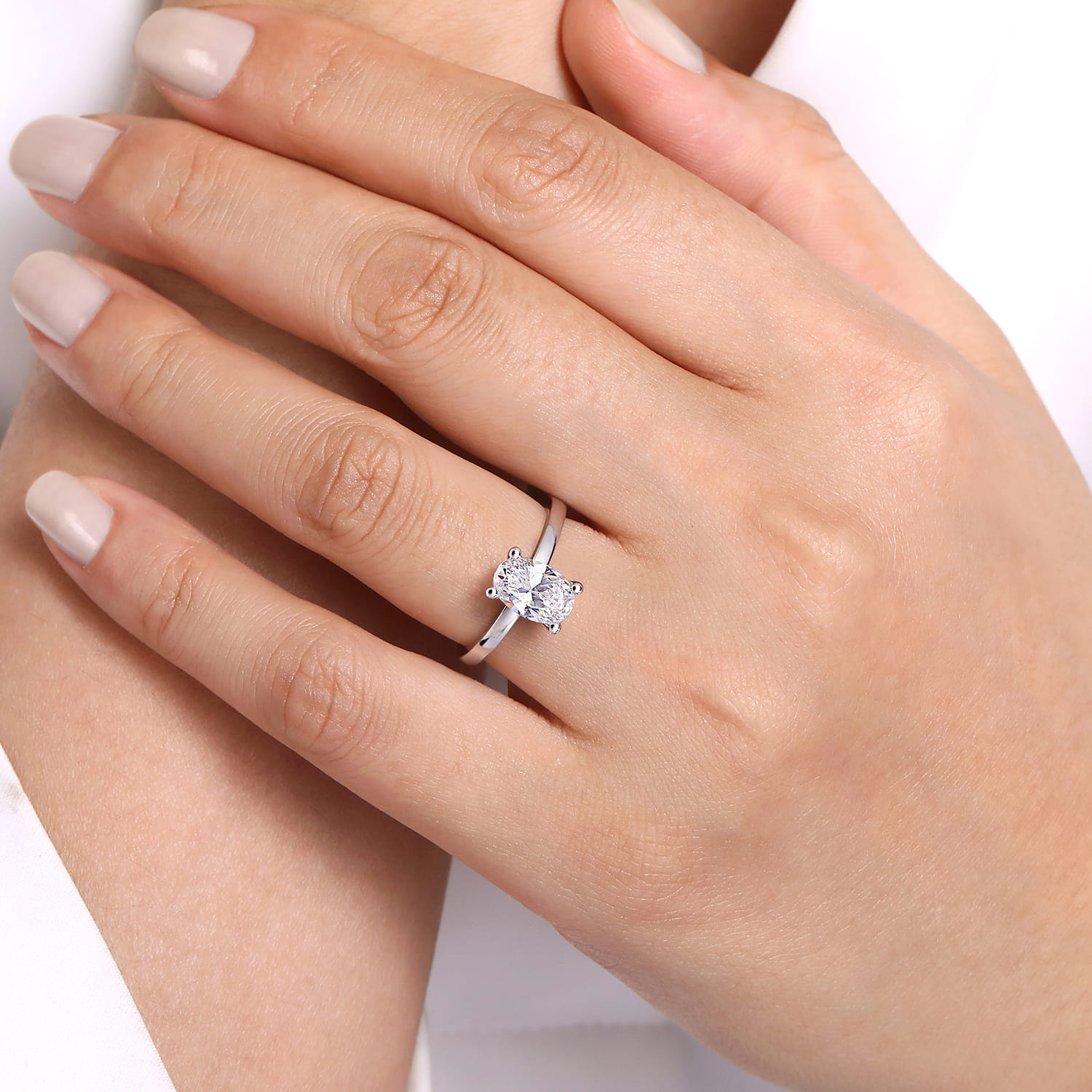 Paula - 14K White Gold Oval Diamond Engagement Ring - Shot 6