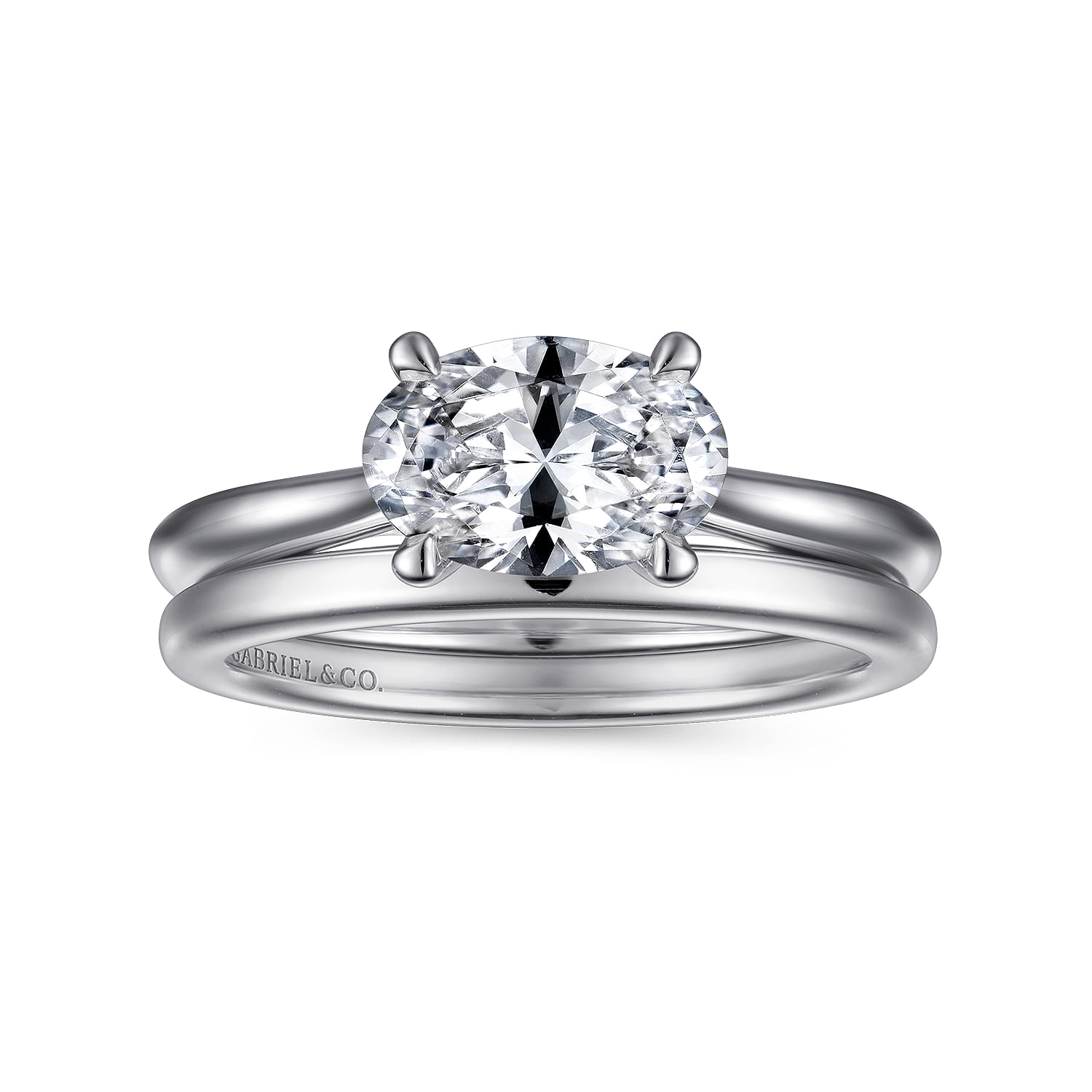 Larissa - 14K White Gold East West Oval Solitaire Engagement Ring - Shot 4
