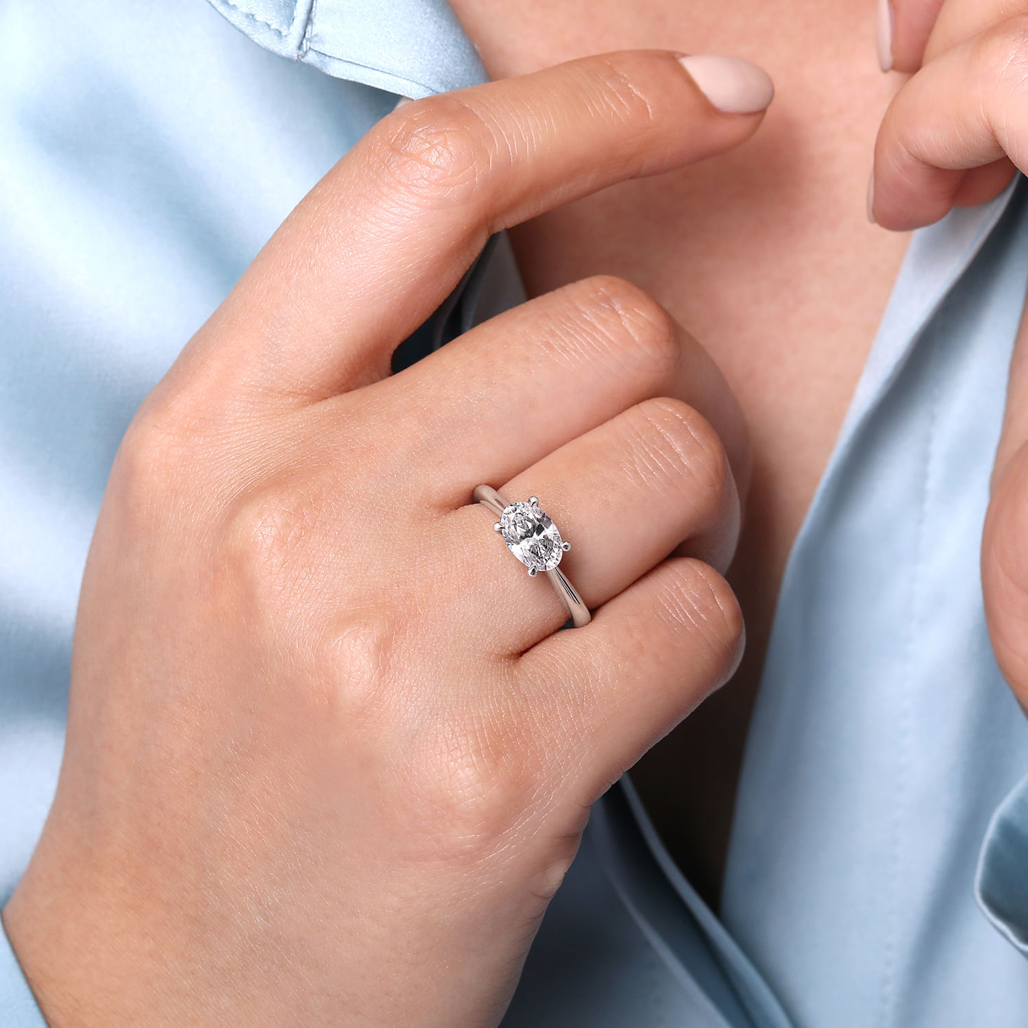 Larissa - 14K White Gold East West Oval Solitaire Engagement Ring - Shot 6