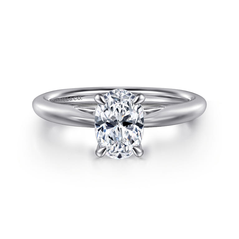 Bambi - 14K White Gold Oval Solitaire Diamond Engagement Ring - Shot 1