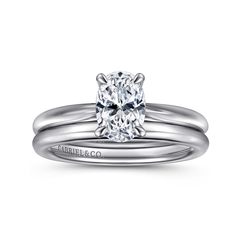 Bambi - 14K White Gold Oval Solitaire Diamond Engagement Ring - Shot 4