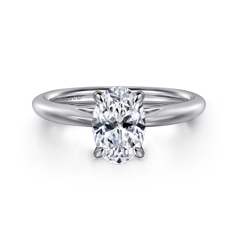 Bambi - 14K White Gold Oval Solitaire Diamond Engagement Ring - Shot 1