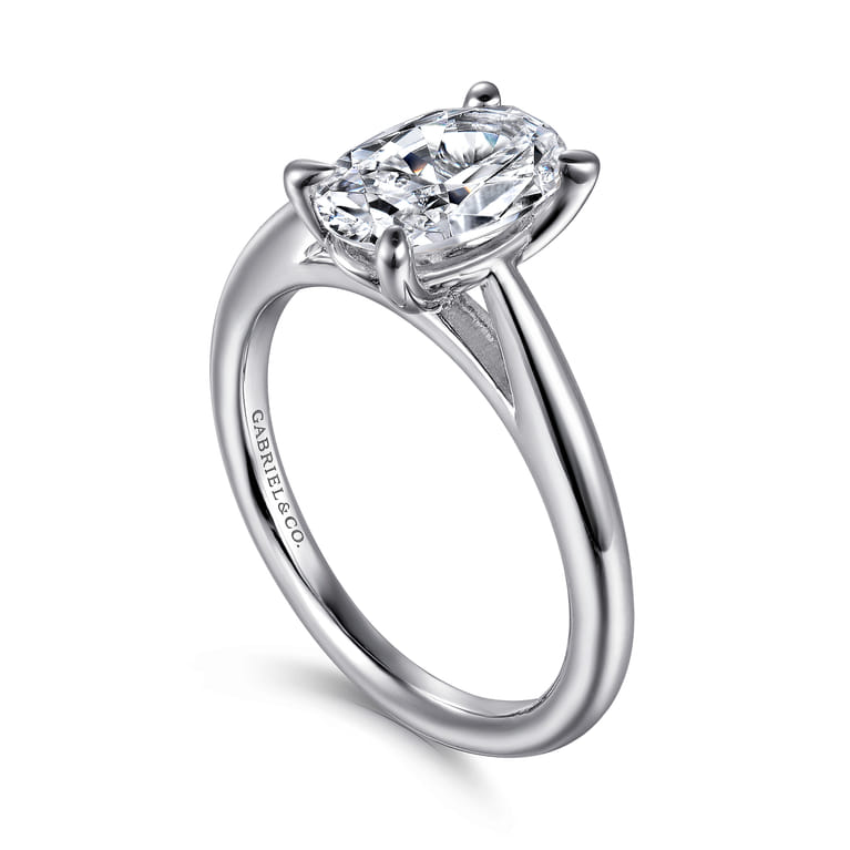Bambi - 14K White Gold Oval Solitaire Diamond Engagement Ring - Shot 3