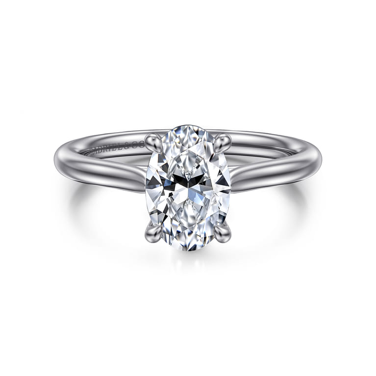 Anne - 14K White Gold Oval Solitaire Diamond Engagement Ring - Shot 1