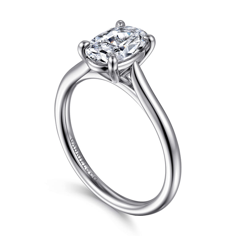Anne - 14K White Gold Oval Solitaire Diamond Engagement Ring - Shot 3
