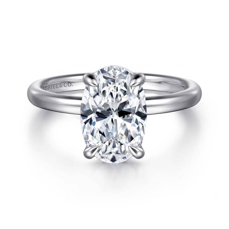 Azura - 14K White Gold Oval Solitaire Diamond Engagement Ring - Shot 1