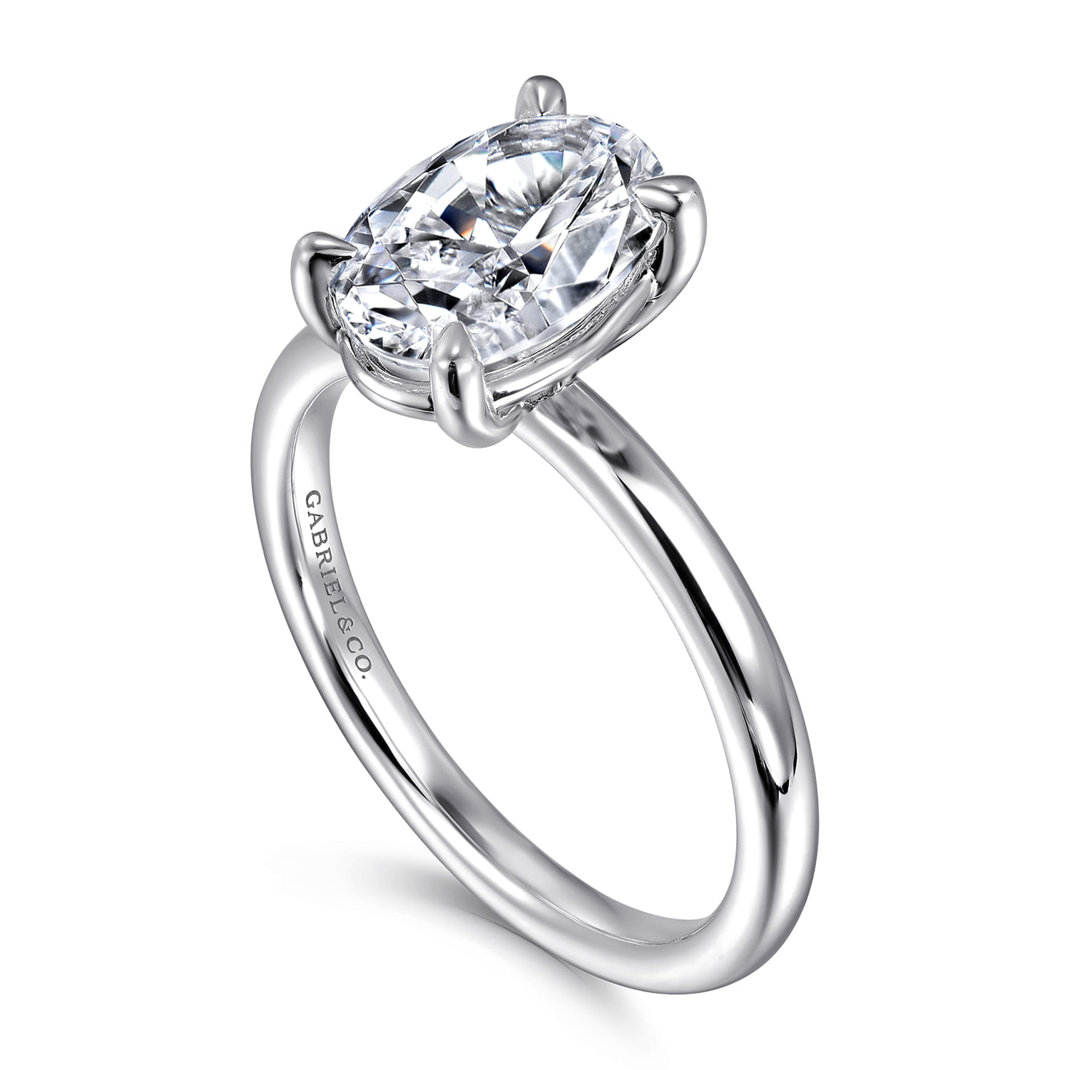 Azura - 14K White Gold Oval Solitaire Diamond Engagement Ring - Shot 3