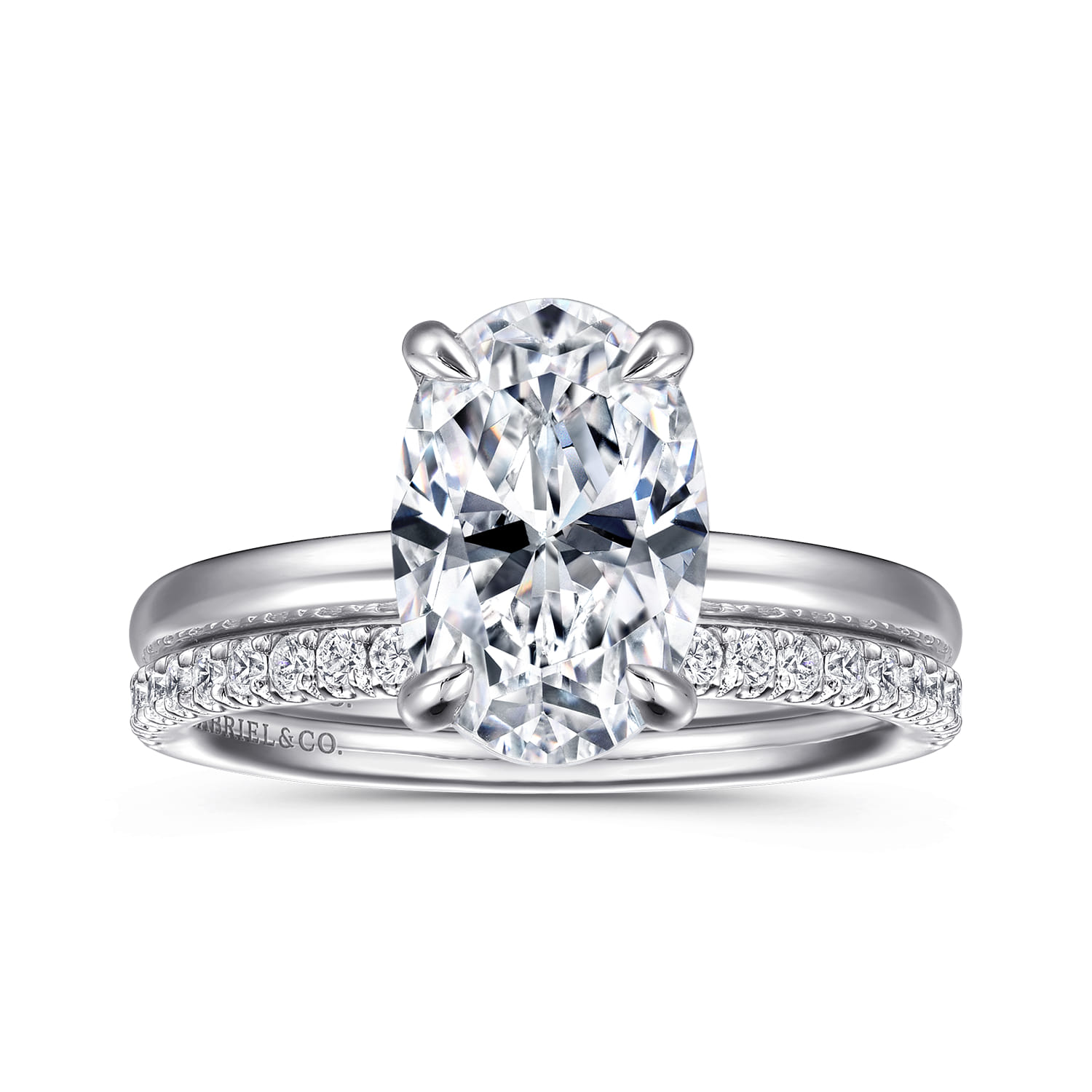 Azura - 14K White Gold Oval Solitaire Diamond Engagement Ring - Shot 4