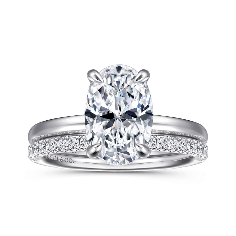 Azura - 14K White Gold Oval Solitaire Diamond Engagement Ring - Shot 4