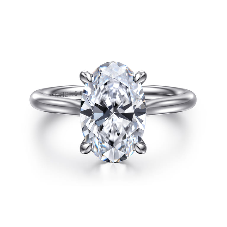 Bena - 14K White Gold Oval Solitaire Diamond Engagement Ring - Shot 1