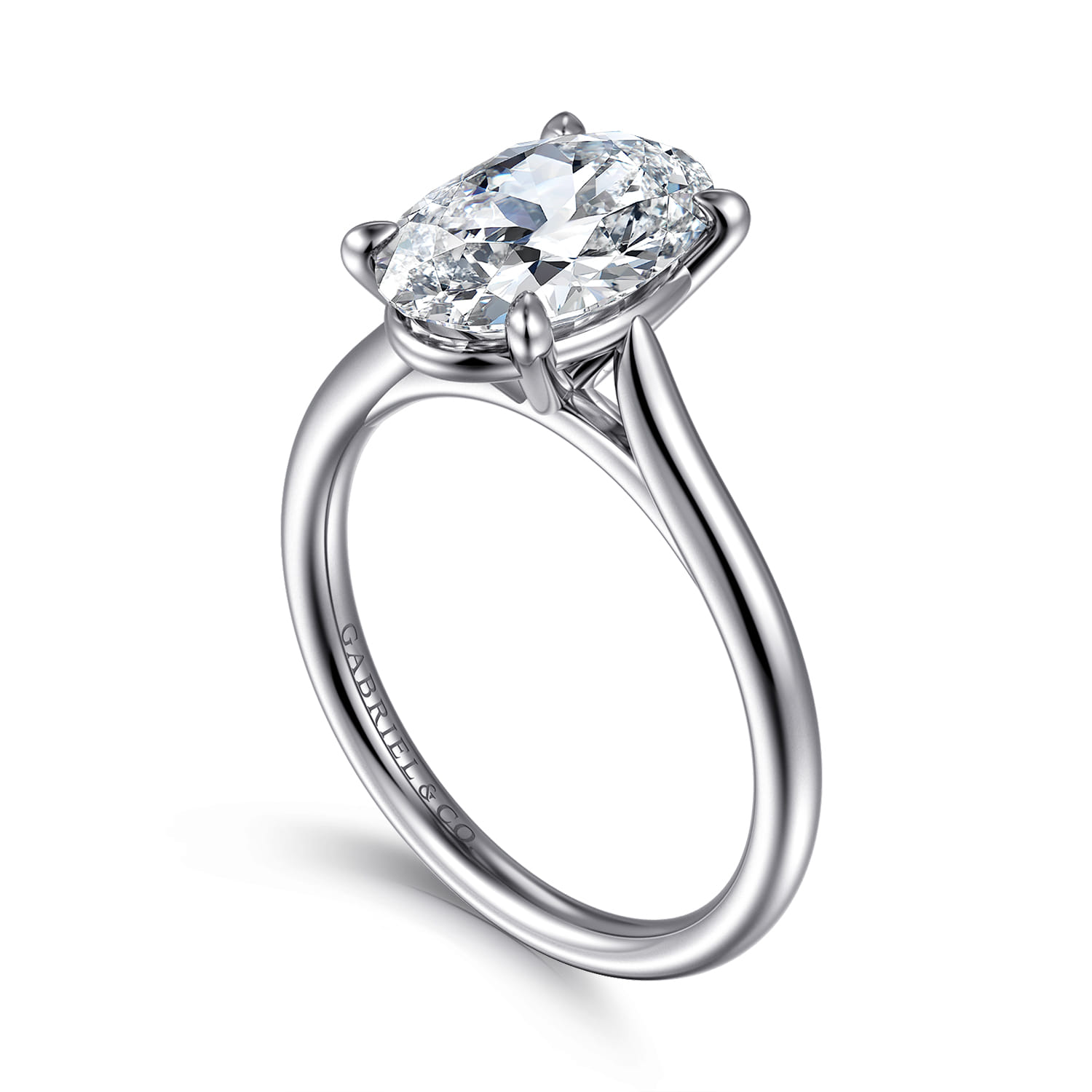 Bena - 14K White Gold Oval Solitaire Diamond Engagement Ring - Shot 3