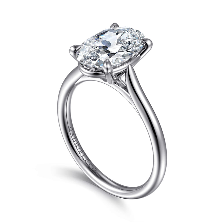 Bena - 14K White Gold Oval Solitaire Diamond Engagement Ring - Shot 3