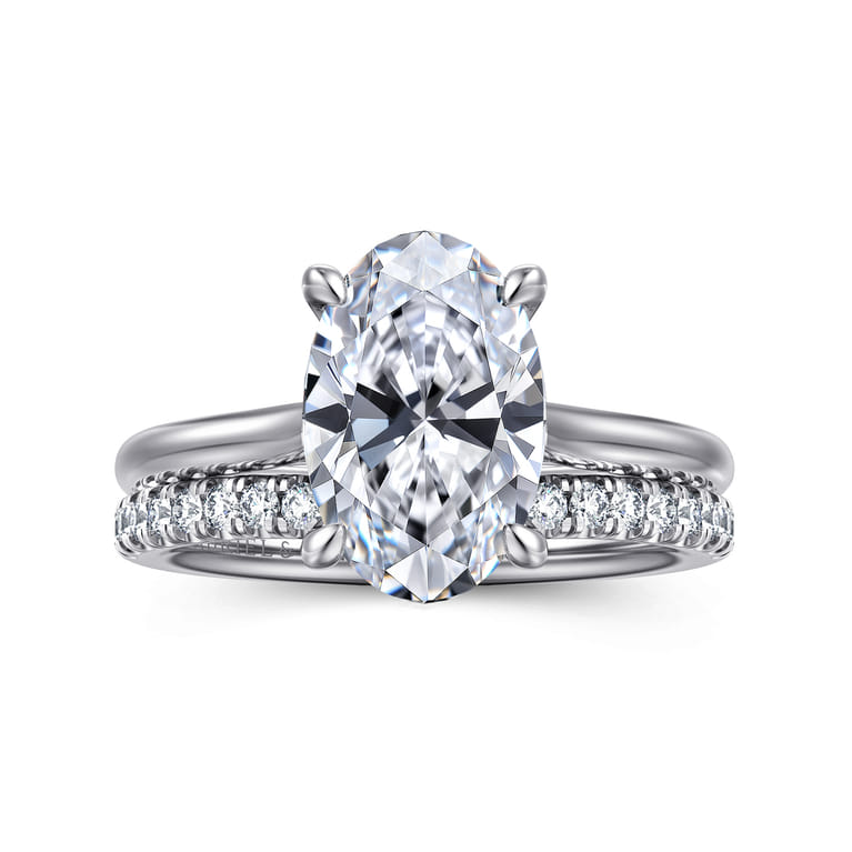 Bena - 14K White Gold Oval Solitaire Diamond Engagement Ring - Shot 4