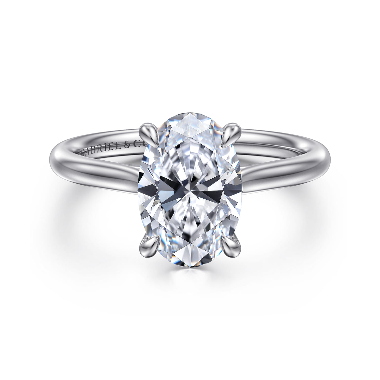 Bena - 14K White Gold Oval Solitaire Diamond Engagement Ring - Shot 1