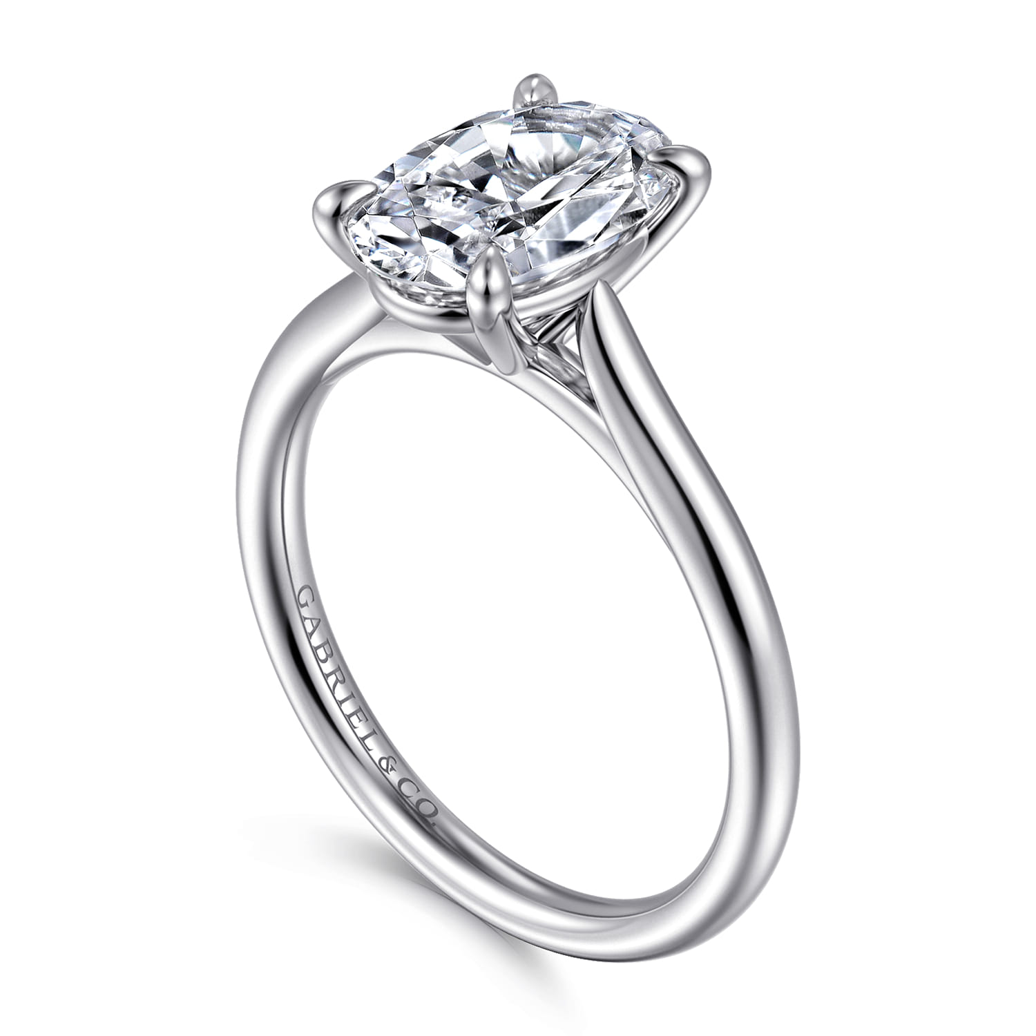 Bena - 14K White Gold Oval Solitaire Diamond Engagement Ring - Shot 3