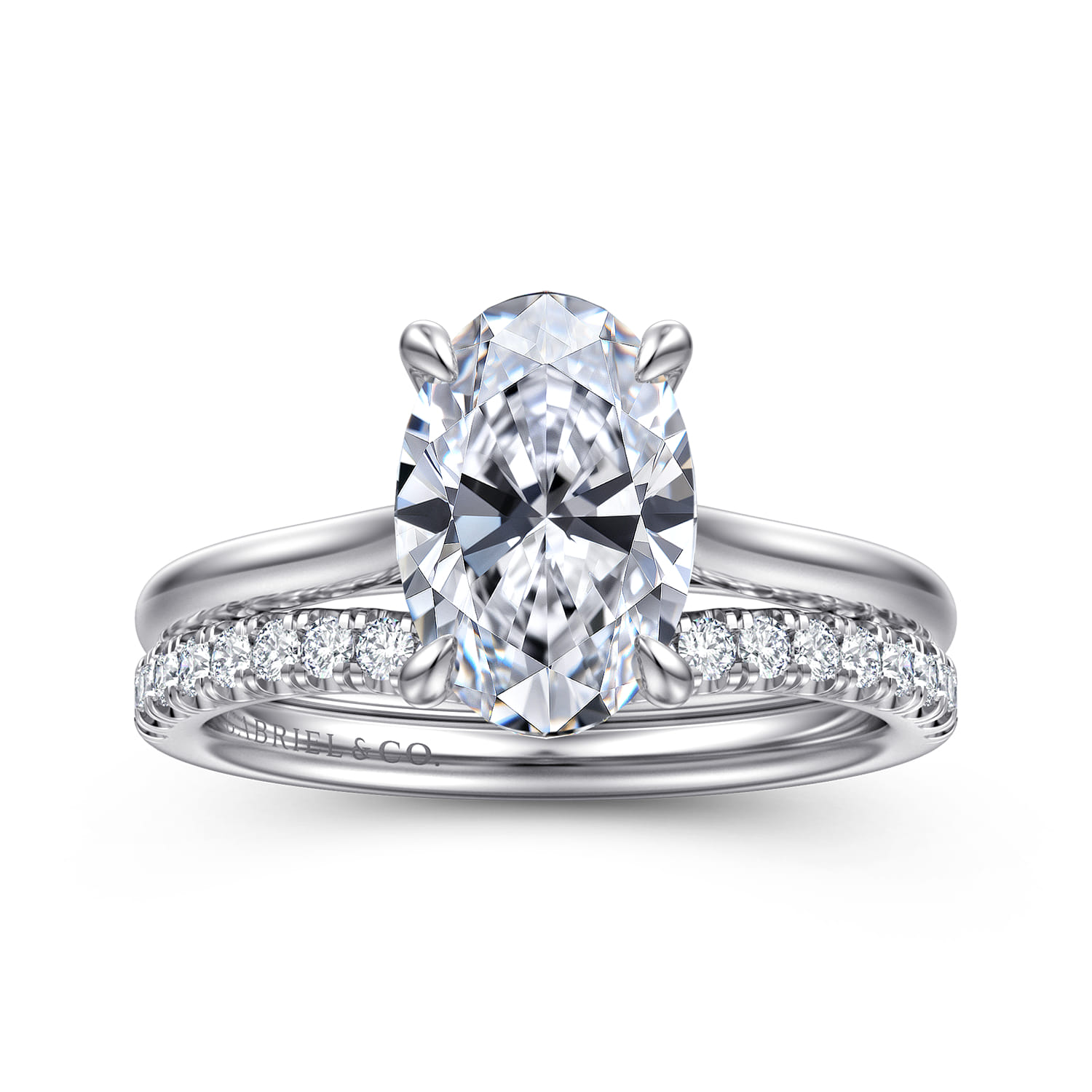 Bena - 14K White Gold Oval Solitaire Diamond Engagement Ring - Shot 4