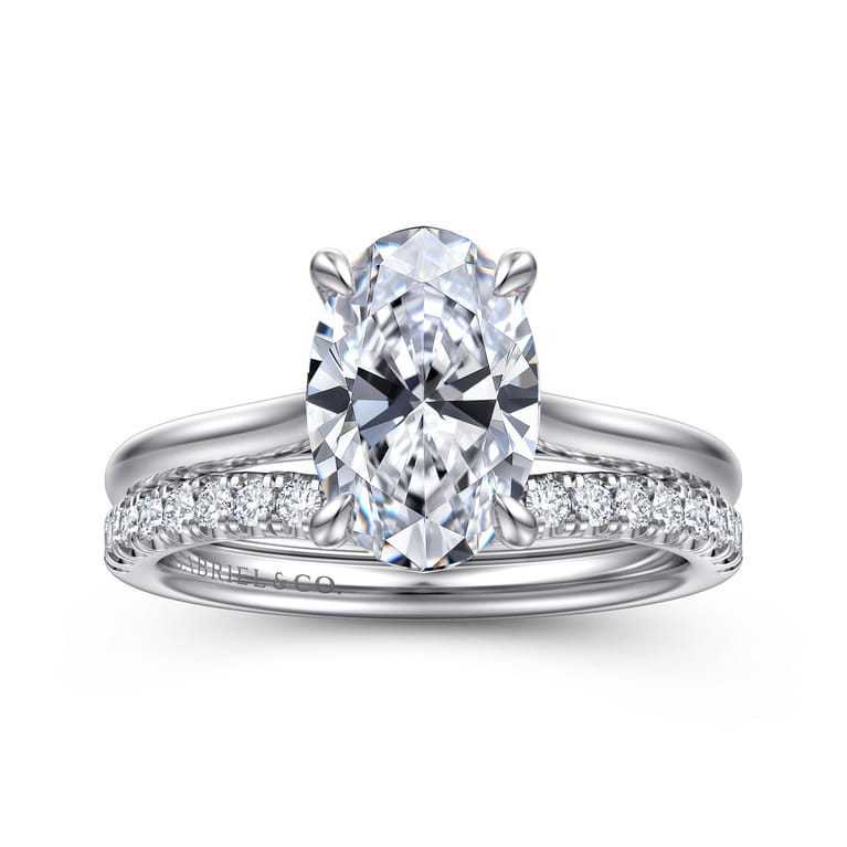 Bena - 14K White Gold Oval Solitaire Diamond Engagement Ring - Shot 4