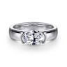 Bara - 14K White Gold Half Bezel East West Oval Diamond Engagement Ring