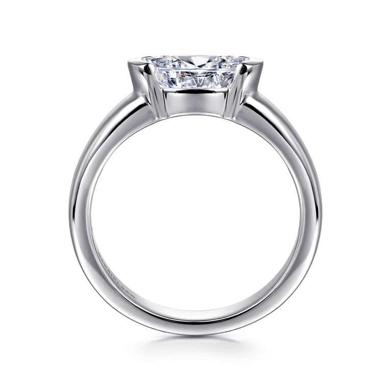 Bara - 14K White Gold Half Bezel East West Oval Diamond Engagement Ring - Shot 2