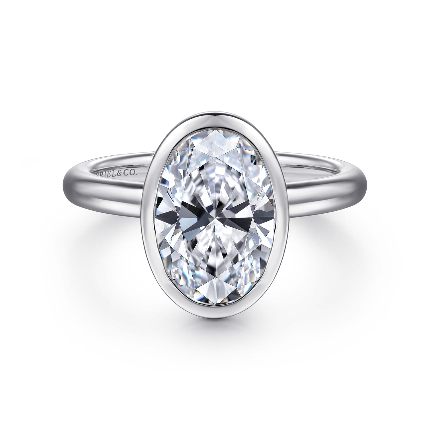Linny - 14K White Gold Oval Bezel Set Diamond Engagement Ring - Shot 1