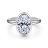 Linny - 14K White Gold Oval Bezel Set Diamond Engagement Ring