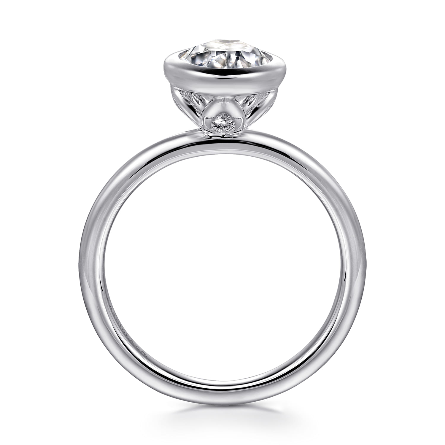 Linny - 14K White Gold Oval Bezel Set Diamond Engagement Ring - Shot 2