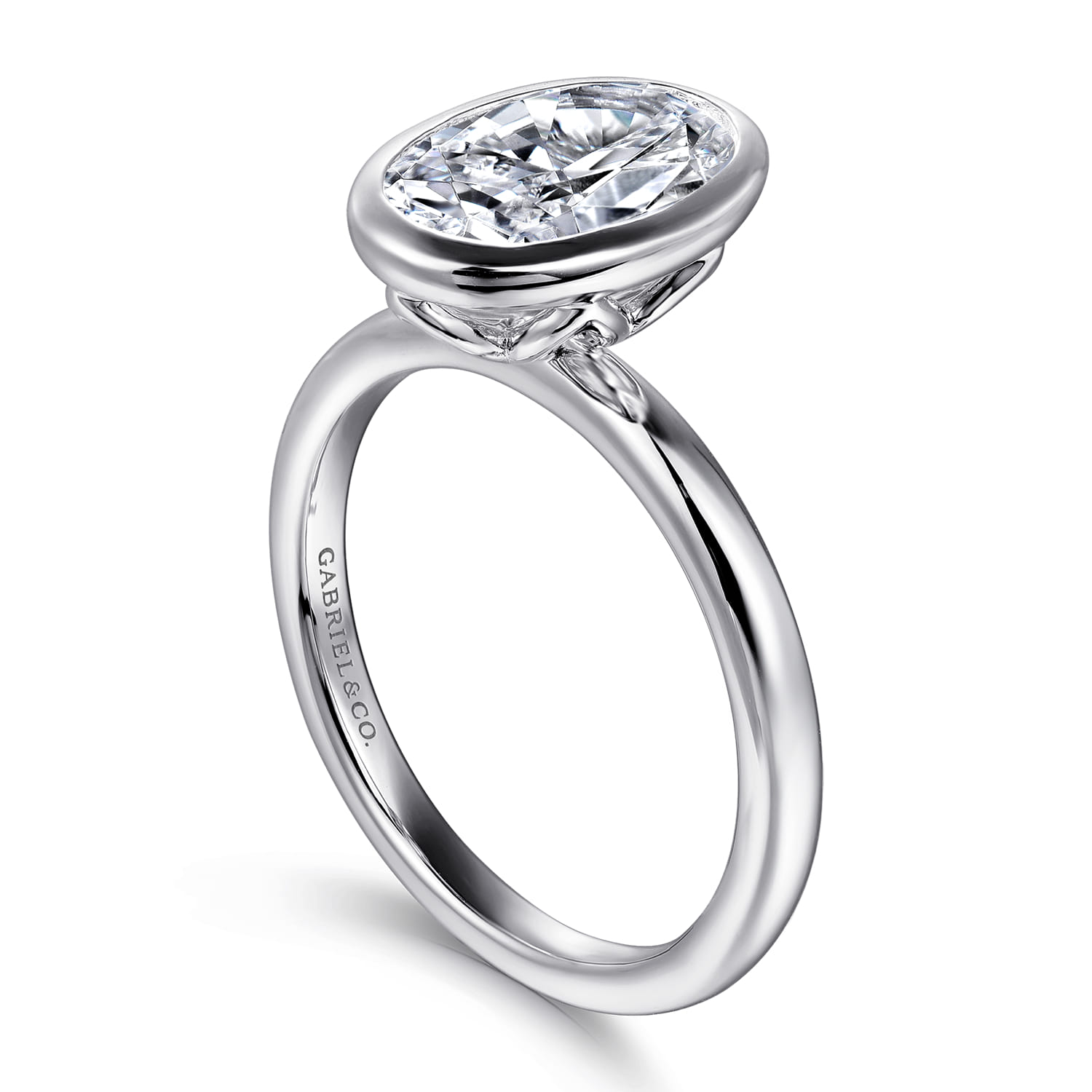 Linny - 14K White Gold Oval Bezel Set Diamond Engagement Ring - Shot 3