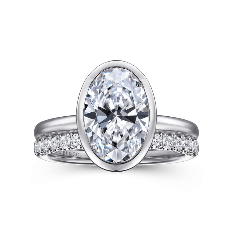 Linny - 14K White Gold Oval Bezel Set Diamond Engagement Ring - Shot 4