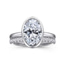 Linny - 14K White Gold Oval Bezel Set Diamond Engagement Ring