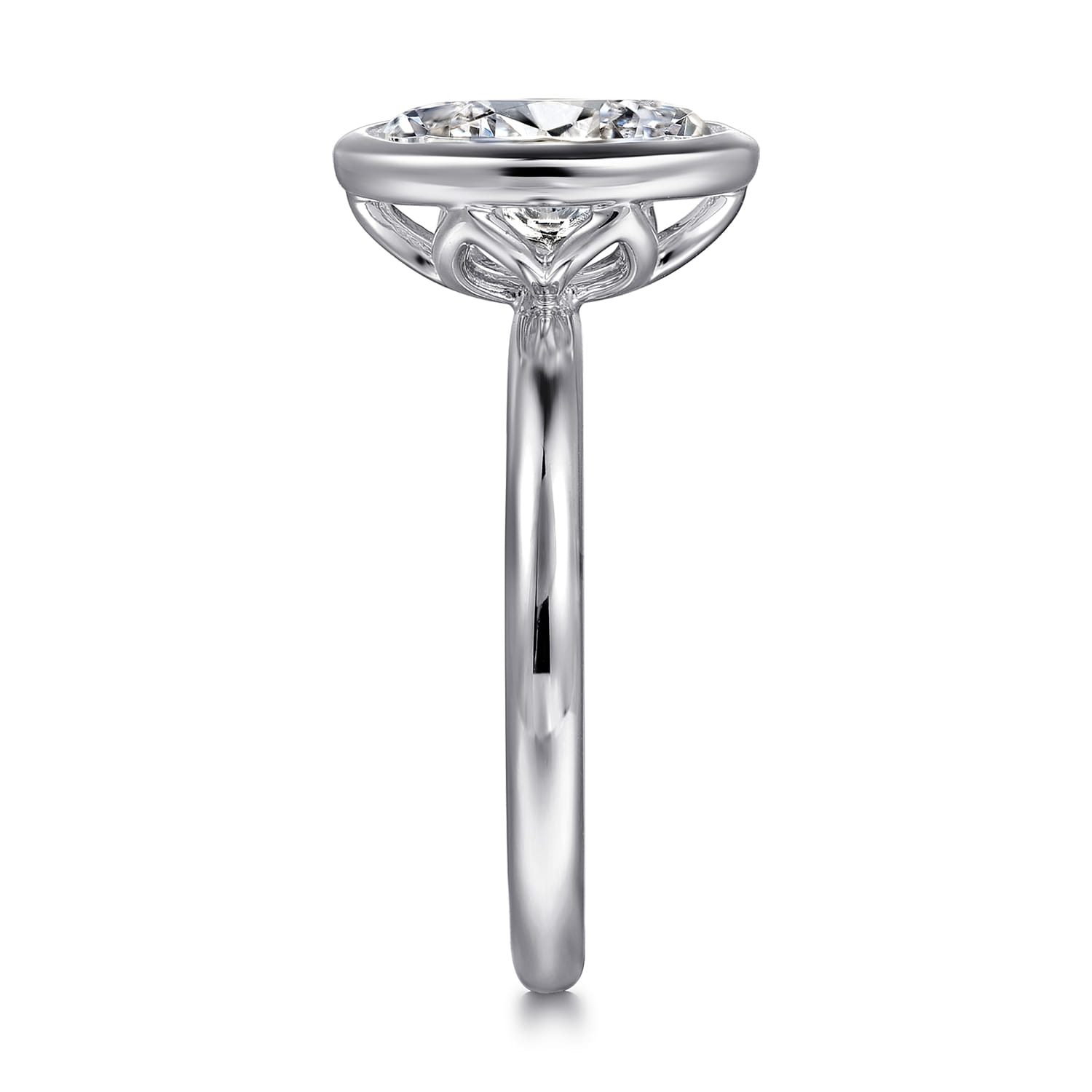 Linny - 14K White Gold Oval Bezel Set Diamond Engagement Ring - Shot 5