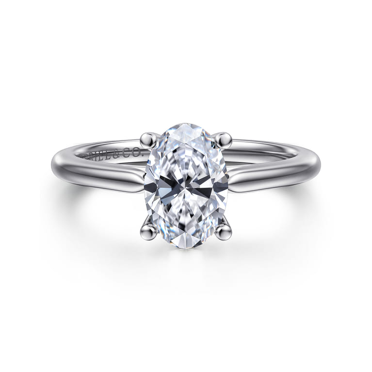 Anushka - 14K White Gold Oval Solitaire Diamond Engagement Ring - Shot 1