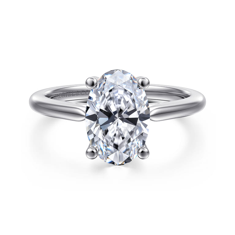 Anushka - 14K White Gold Oval Solitaire Diamond Engagement Ring - Shot 1