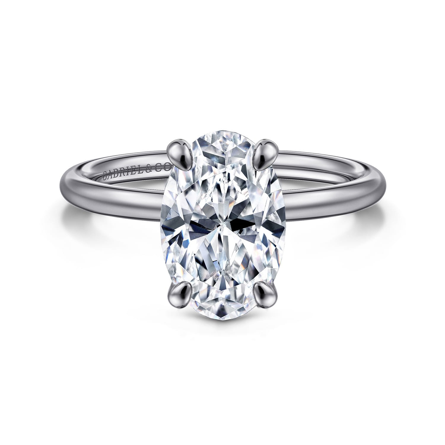 Tiana - 14K White Gold Oval Solitaire Diamond Engagement Ring - Shot 1