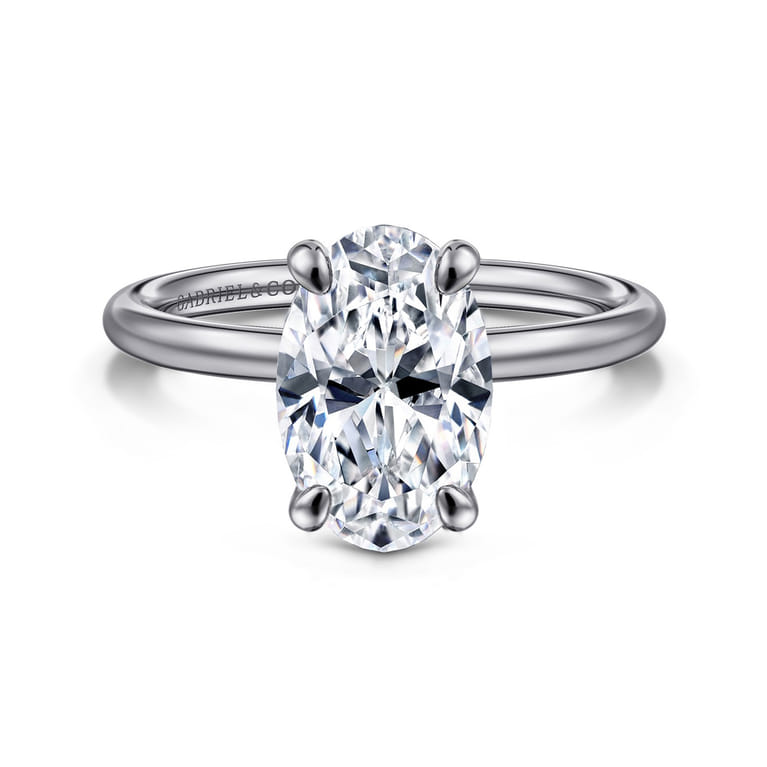 Tiana - 14K White Gold Oval Solitaire Diamond Engagement Ring - Shot 1