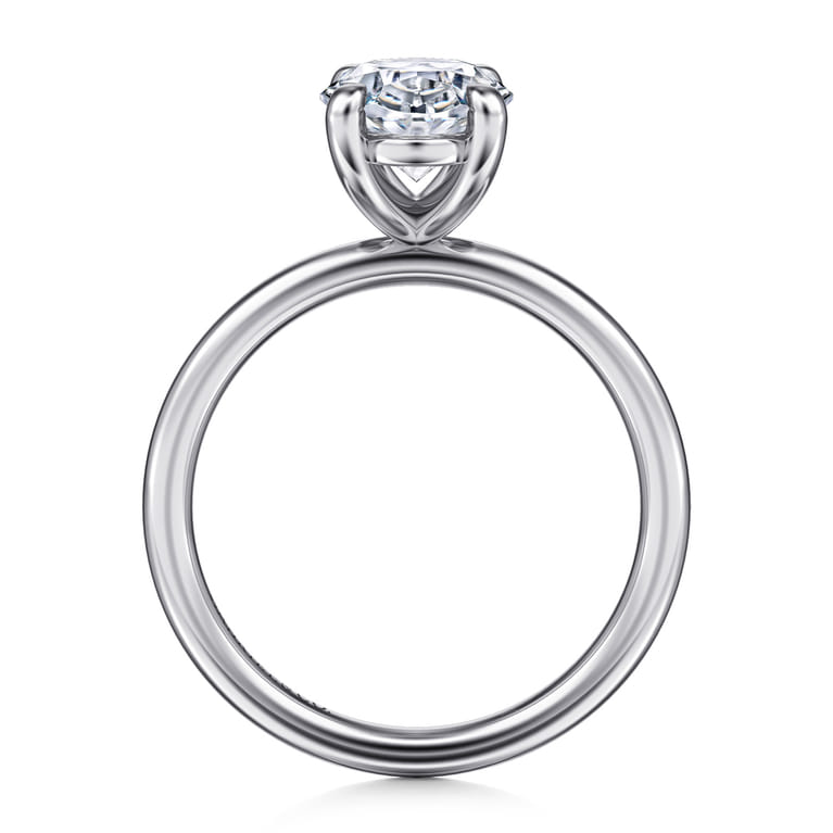 Tiana - 14K White Gold Oval Solitaire Diamond Engagement Ring - Shot 2