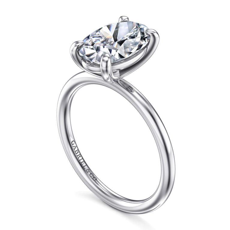 Tiana - 14K White Gold Oval Solitaire Diamond Engagement Ring - Shot 3