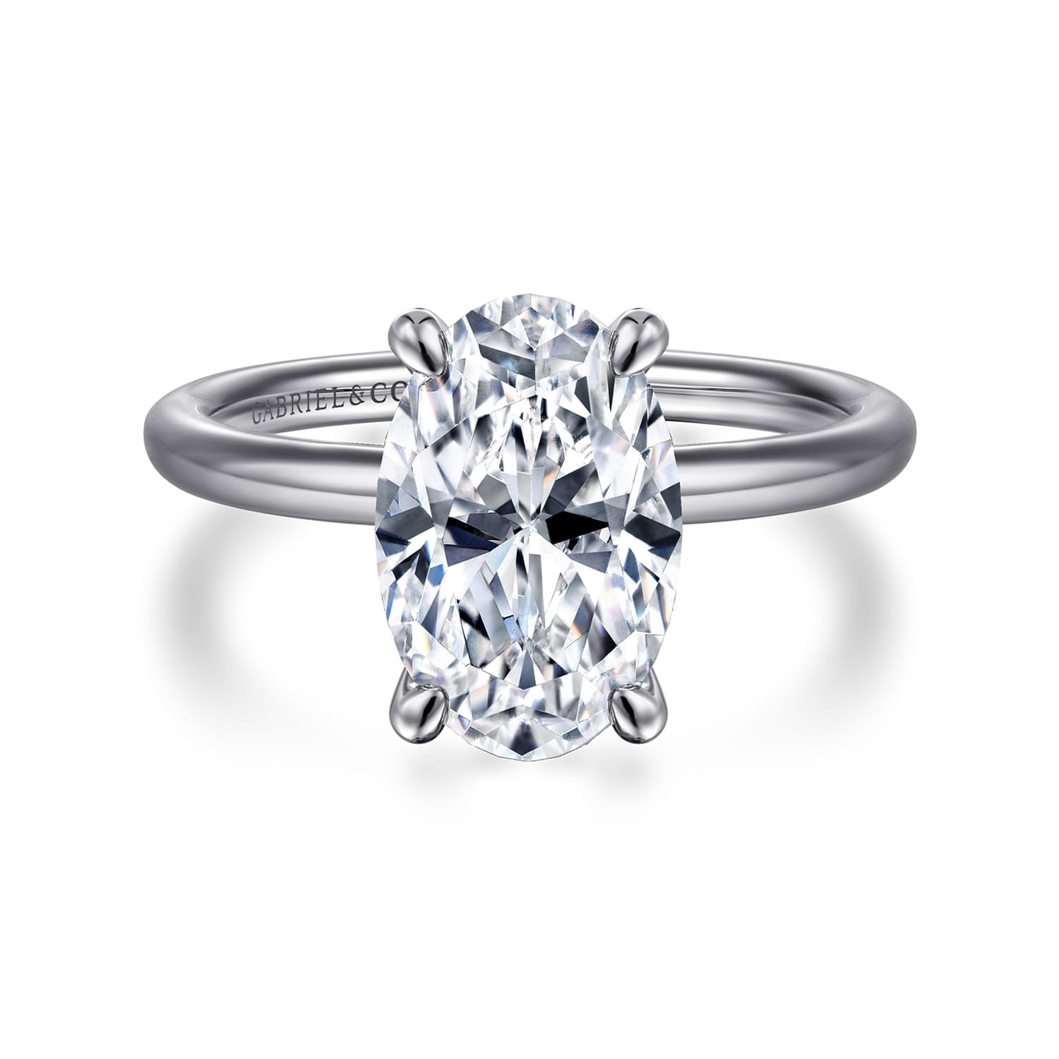 Tiana - 14K White Gold Oval Solitaire Diamond Engagement Ring - Shot 1