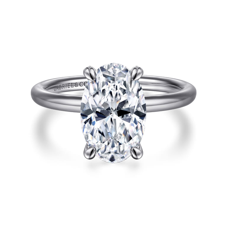 Tiana - 14K White Gold Oval Solitaire Diamond Engagement Ring - Shot 1