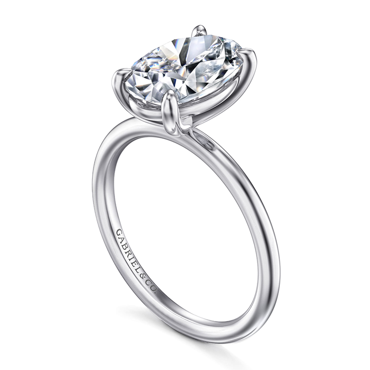 Tiana - 14K White Gold Oval Solitaire Diamond Engagement Ring - Shot 3