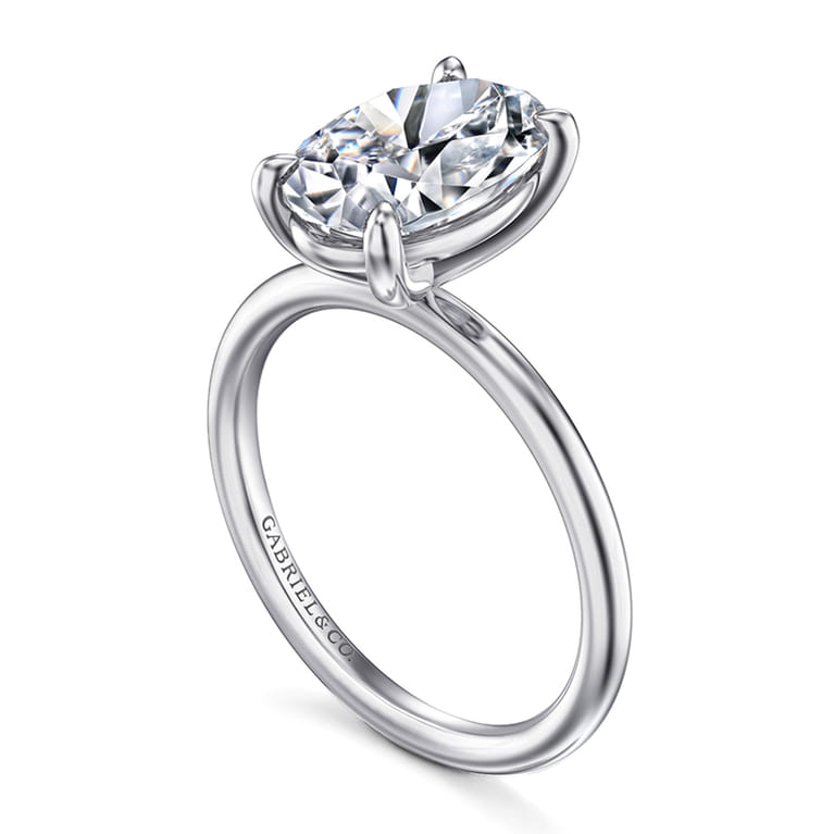 Tiana - 14K White Gold Oval Solitaire Diamond Engagement Ring - Shot 3