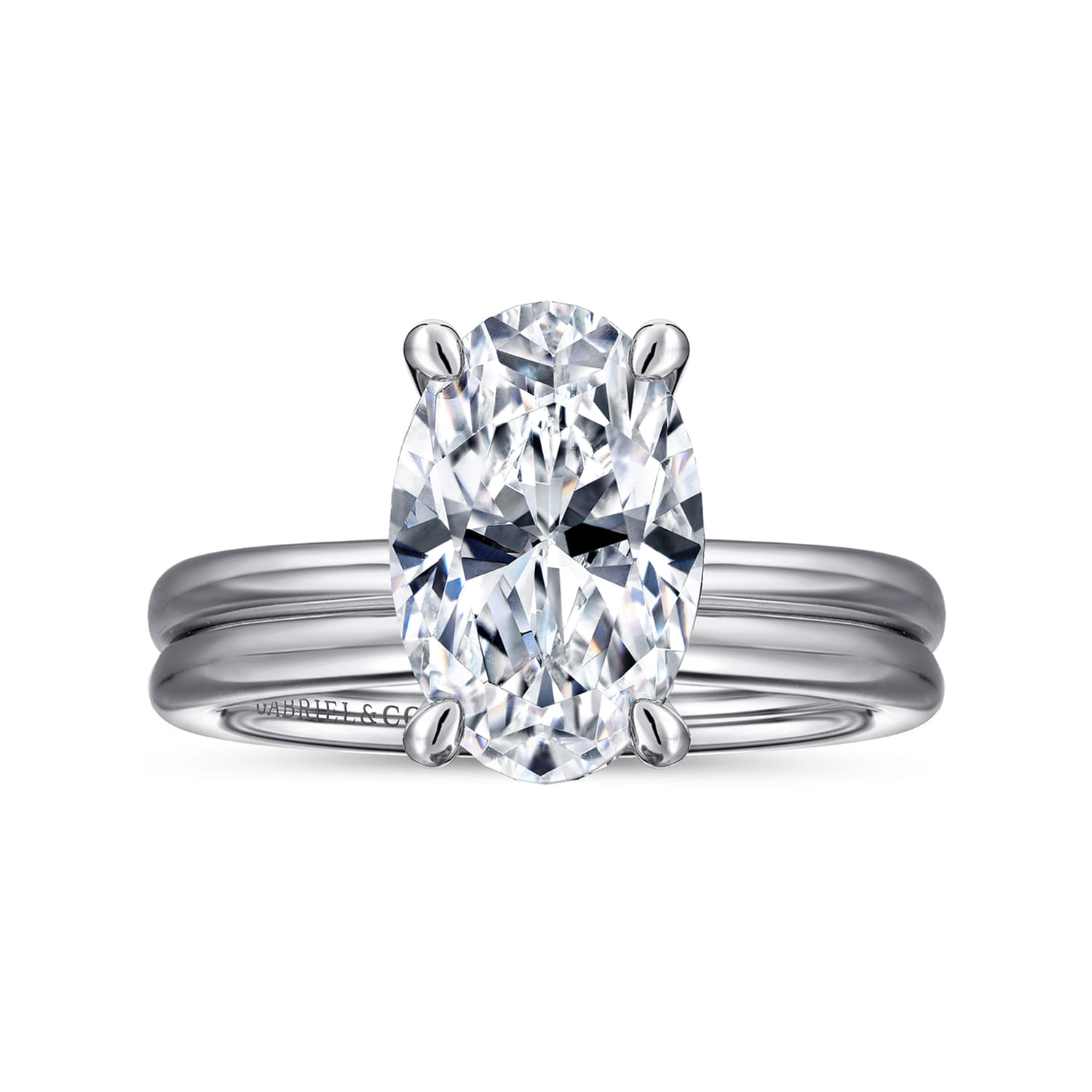 Tiana - 14K White Gold Oval Solitaire Diamond Engagement Ring - Shot 4
